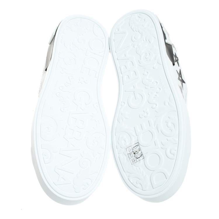 Pre Owned Dolce & Gabbana White/Black Leather Portofino Low Top Sneakers Size 35.5
