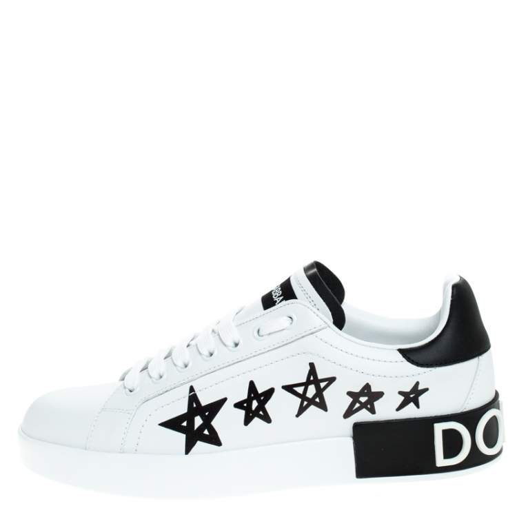 Pre Owned Dolce & Gabbana White/Black Leather Portofino Low Top Sneakers Size 35.5