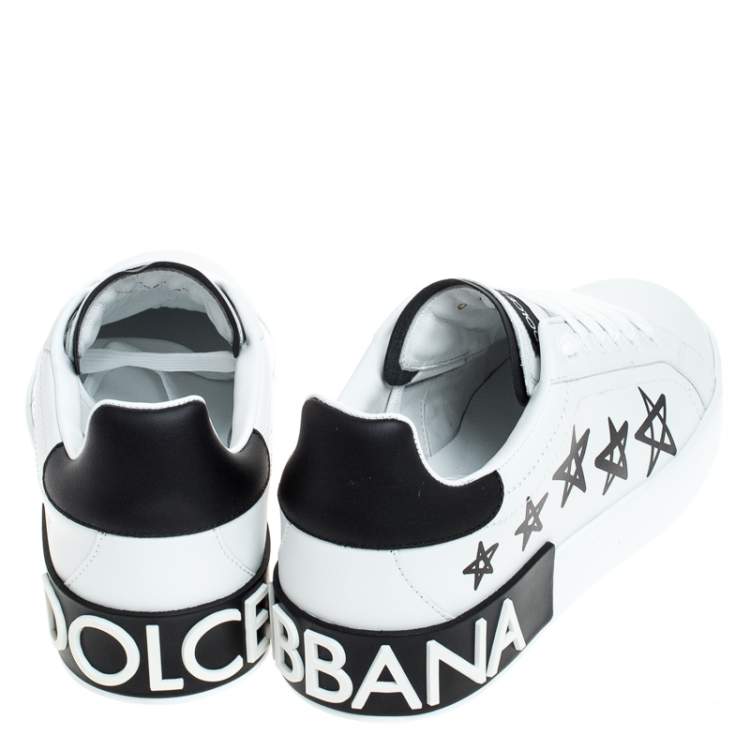 Pre Owned Dolce & Gabbana White/Black Leather Portofino Low Top Sneakers Size 35.5