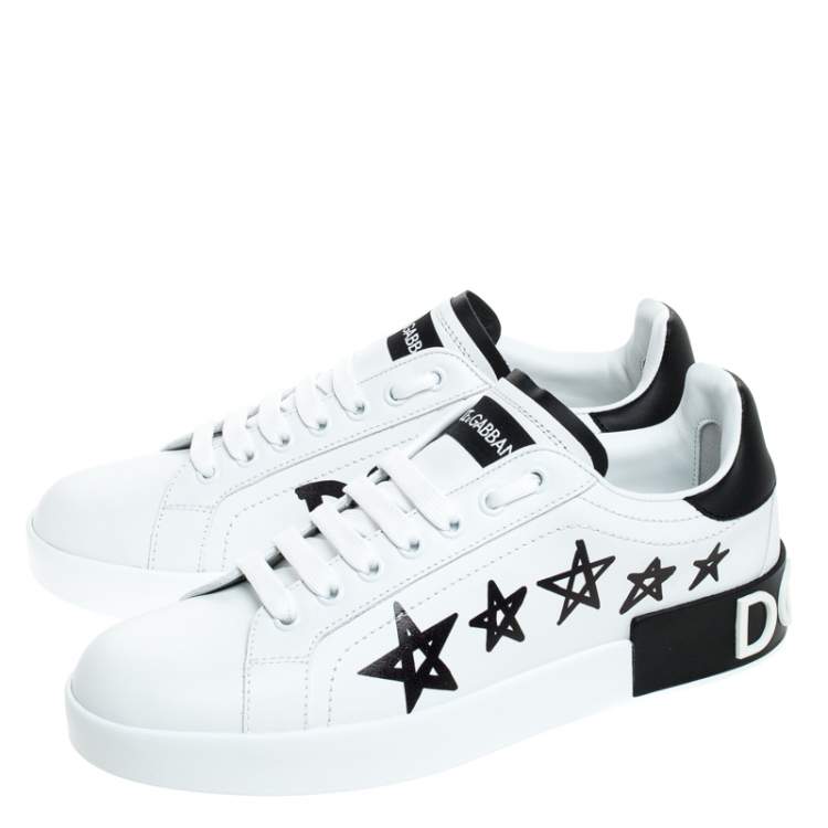 Pre Owned Dolce & Gabbana White/Black Leather Portofino Low Top Sneakers Size 35.5