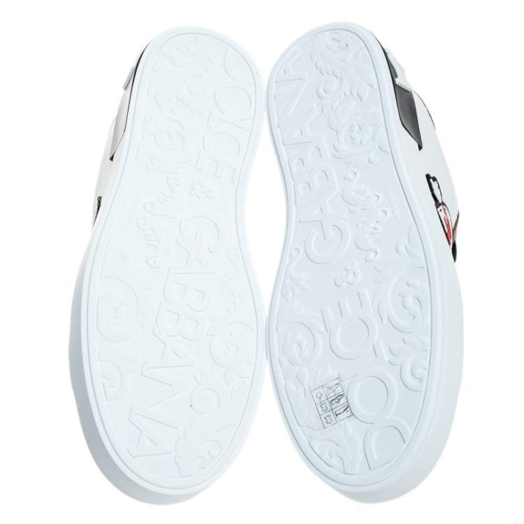 Pre Owned Dolce and Gabbana White/Gold Leather Portofino Low Top Sneakers Size 40