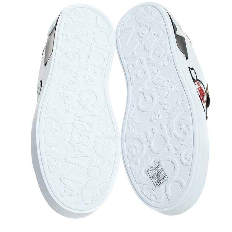 Pre Owned Dolce & Gabbana White/Gold Leather Portofino Low Top Sneakers Size 36