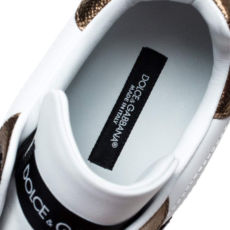Pre Owned Dolce & Gabbana White/Gold Leather Portofino Low Top Sneakers Size 36