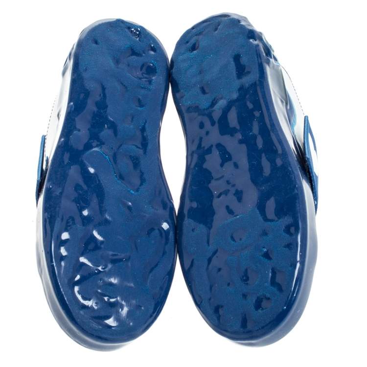 Pre Owned Dolce & Gabbana Blue/White Elastic Logo Leather Melt Portofino Sneakers Size 35
