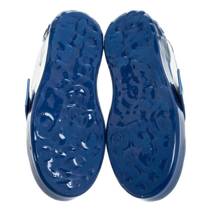 Pre Owned Dolce & Gabbana Blue/White Elastic Logo Leather Melt Portofino Sneakers Size 36