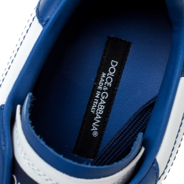 Pre Owned Dolce & Gabbana Blue/White Elastic Logo Leather Melt Portofino Sneakers Size 36