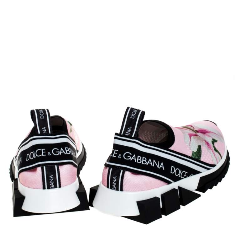 Pre Owned Dolce & Gabbana Pink Floral Stretch Fabric Sorrento Slip-On Sneakers Size 37
