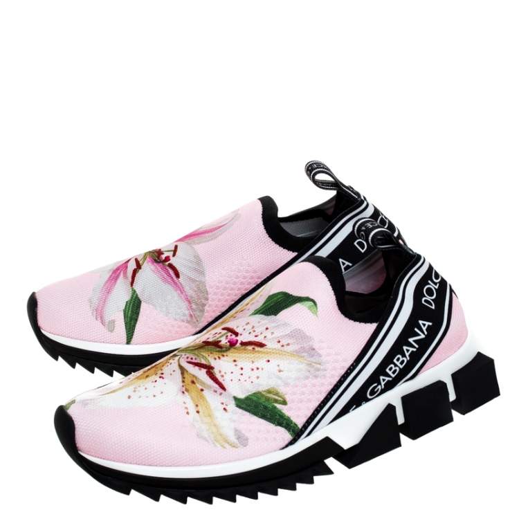 Pre Owned Dolce & Gabbana Pink Floral Stretch Fabric Sorrento Slip-On Sneakers Size 37