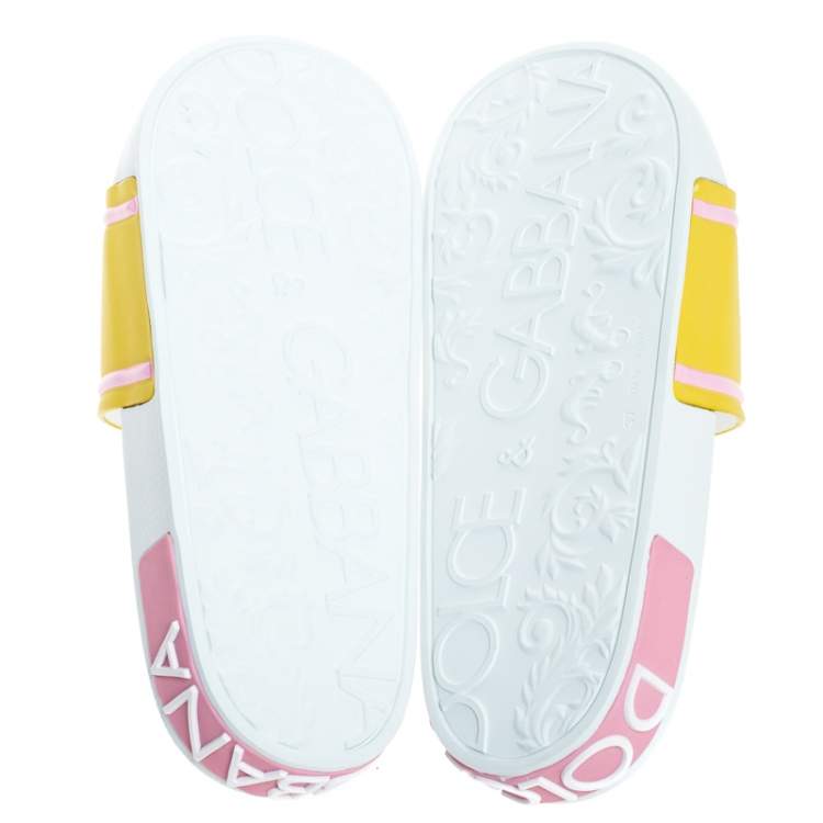 Pre Owned Dolce & Gabbana Yellow/Pink Rubber I Love Flat Slides Size 37