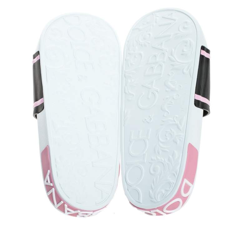 Pre Owned Dolce & Gabbana Black/Pink Rubber I Love Flat Slides Size 37