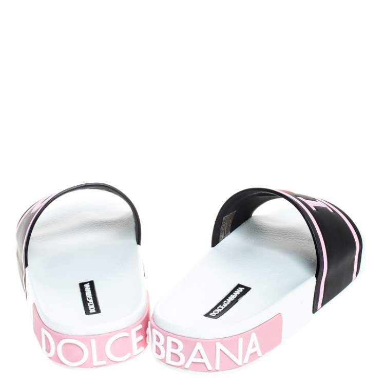 Pre Owned Dolce & Gabbana Black/Pink Rubber I Love Flat Slides Size 37