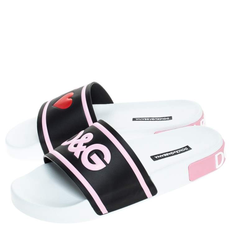 Pre Owned Dolce & Gabbana Black/Pink Rubber I Love Flat Slides Size 37