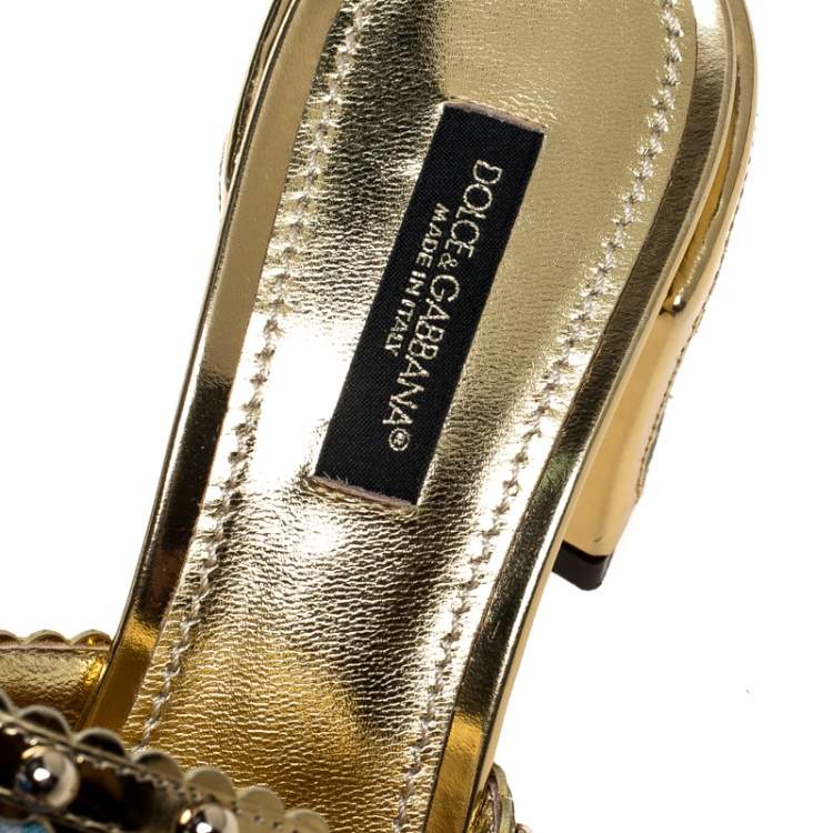 Pre Owned Dolce & Gabbana Multicolor Brocade Fabric And Patent Leather Trim Crystal Embellished Open Toe Sandals Size 37