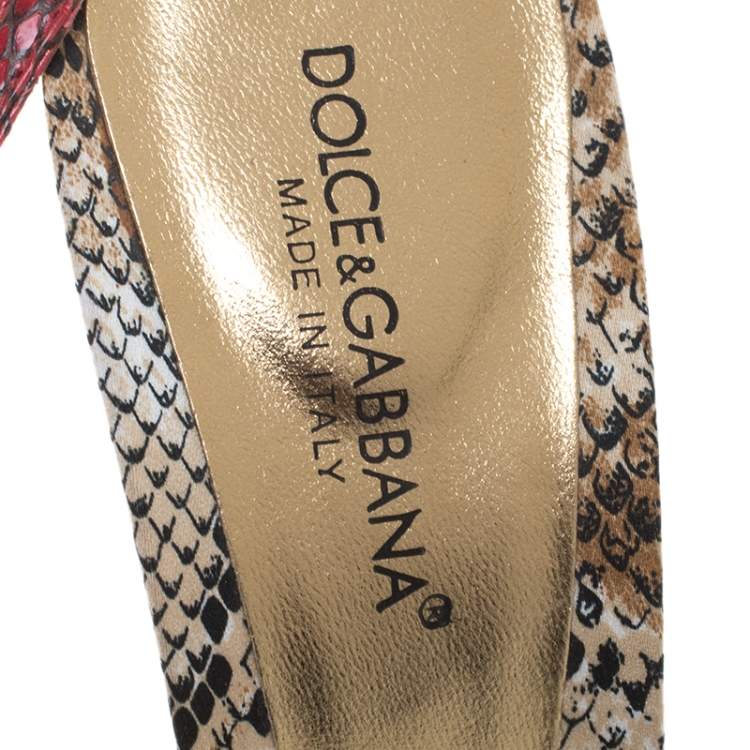 Pre Owned Dolce & Gabbana Multicolor Python Leather Crystal Embellished Heel Ankle Strap Sandals Size 38.5