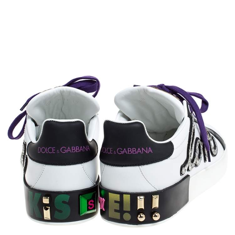 Pre Owned Dolce and Gabbana White Leather I'm in Love Low Top Sneakers Size 40
