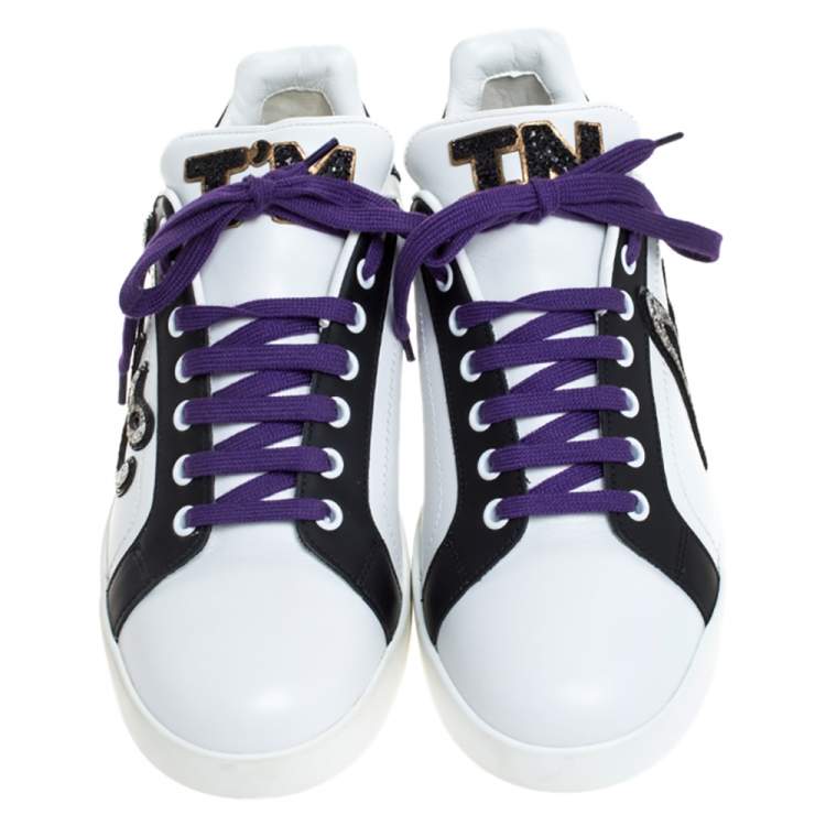 Pre Owned Dolce and Gabbana White Leather I'm in Love Low Top Sneakers Size 40