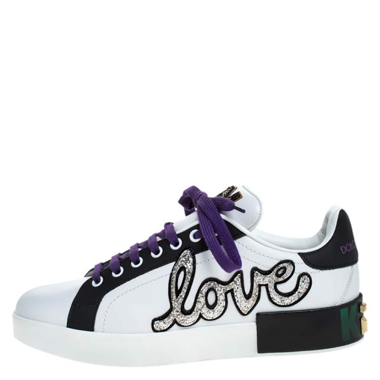 Pre Owned Dolce and Gabbana White Leather I'm in Love Low Top Sneakers Size 40