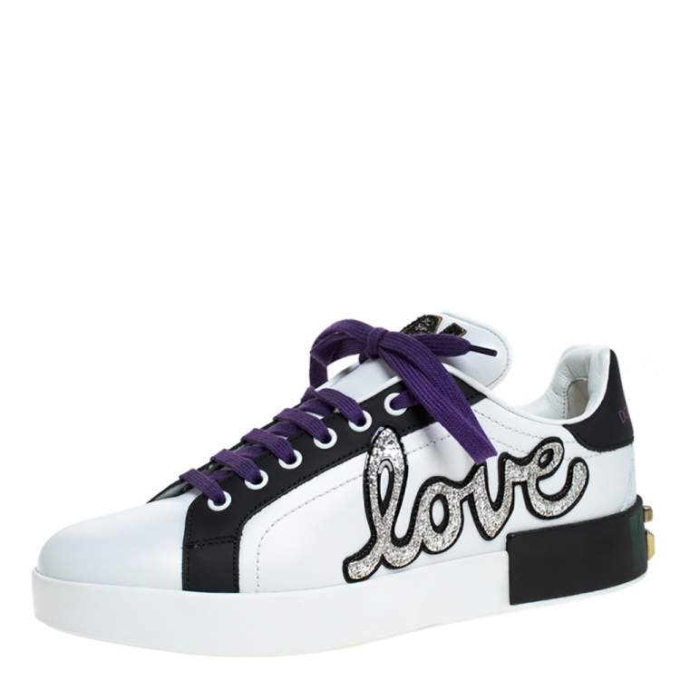 Pre Owned Dolce and Gabbana White Leather I'm in Love Low Top Sneakers Size 40