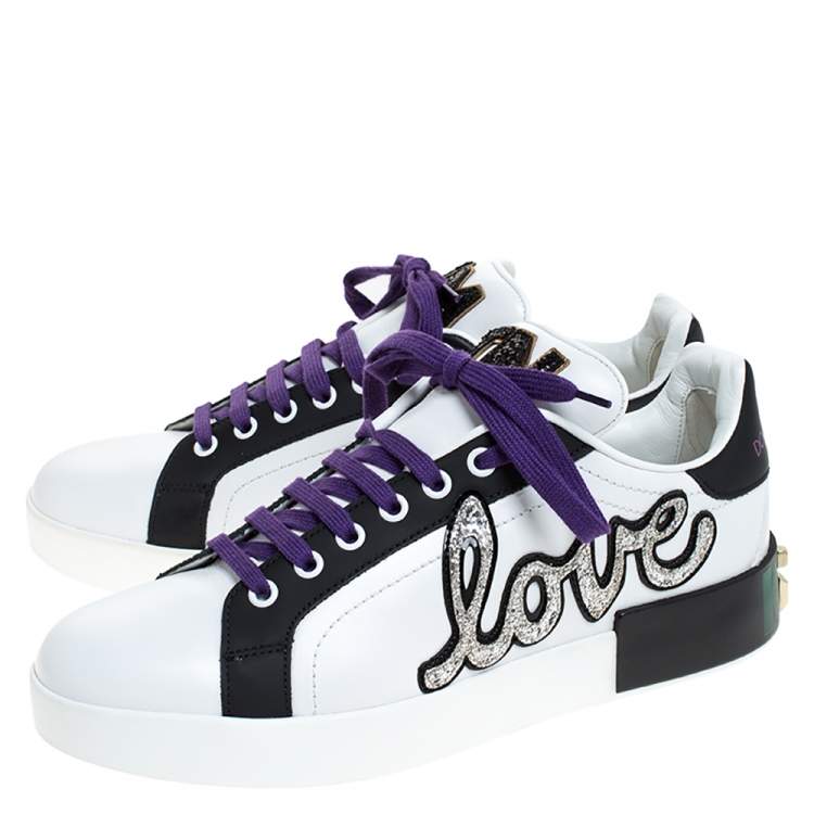 Pre Owned Dolce and Gabbana White Leather I'm in Love Low Top Sneakers Size 40