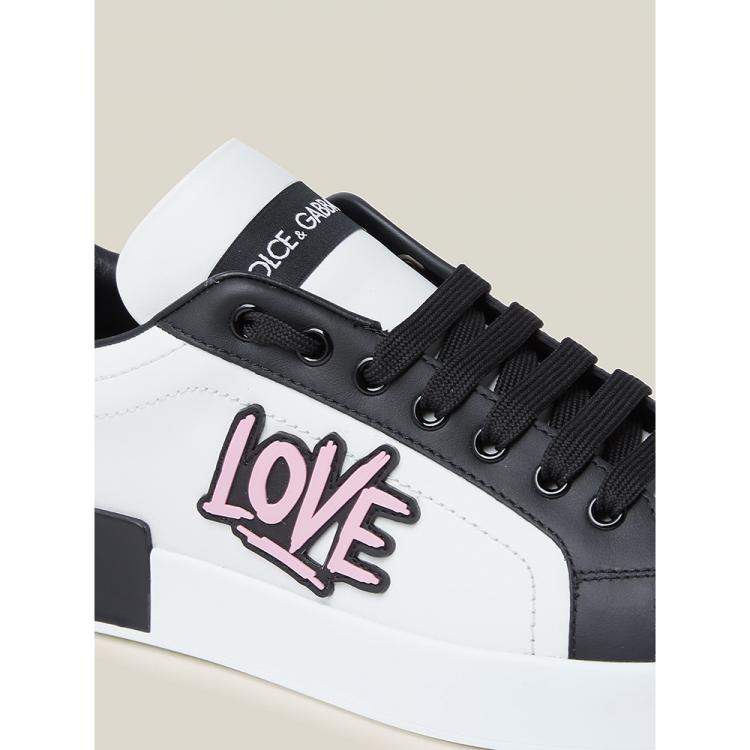 Pre Owned Dolce & Gabbana White Love Logo-Embossed Leather Sneakers Size IT 41