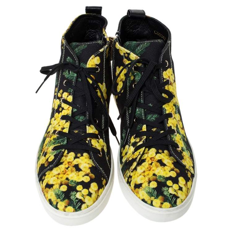 Pre Owned Dolce & Gabbana Black/Yellow Floral Print Canvas High Top Sneakers Size 41