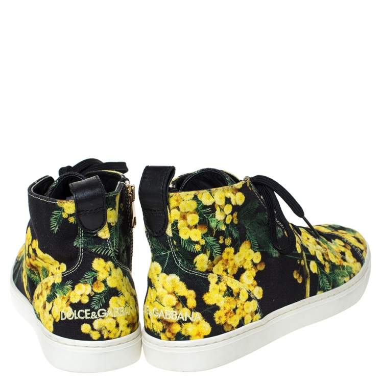 Pre Owned Dolce & Gabbana Black/Yellow Floral Print Canvas High Top Sneakers Size 41