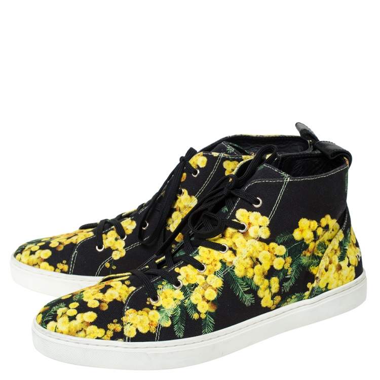 Pre Owned Dolce & Gabbana Black/Yellow Floral Print Canvas High Top Sneakers Size 41