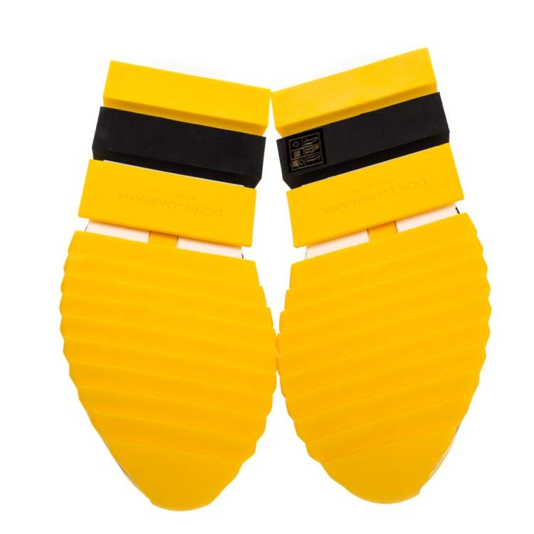 مملوكة مسبقًا Dolce & Gabbana Yellow/Black Stretch Fabric Jersey Logotape Print Slip On Sneakers Size 36