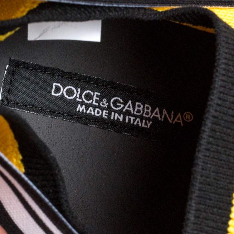 مملوكة مسبقًا Dolce & Gabbana Yellow/Black Stretch Fabric Jersey Logotape Print Slip On Sneakers Size 36