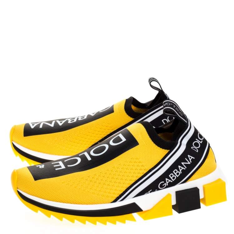 مملوكة مسبقًا Dolce & Gabbana Yellow/Black Stretch Fabric Jersey Logotape Print Slip On Sneakers Size 36