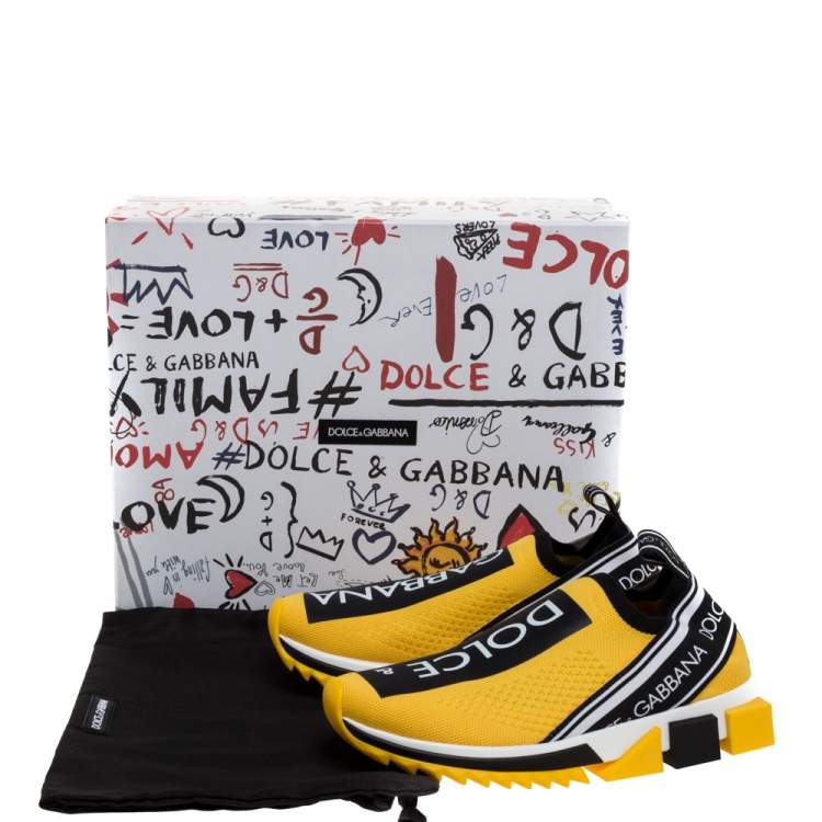 مملوكة مسبقًا Dolce & Gabbana Yellow/Black Stretch Fabric Jersey Logotape Print Slip On Sneakers Size 36