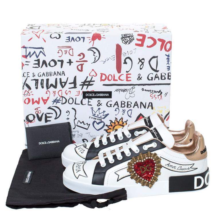 Pre Owned Dolce & Gabbana White Leather Logo Embellished Lace Up Sneakers Size 40.5