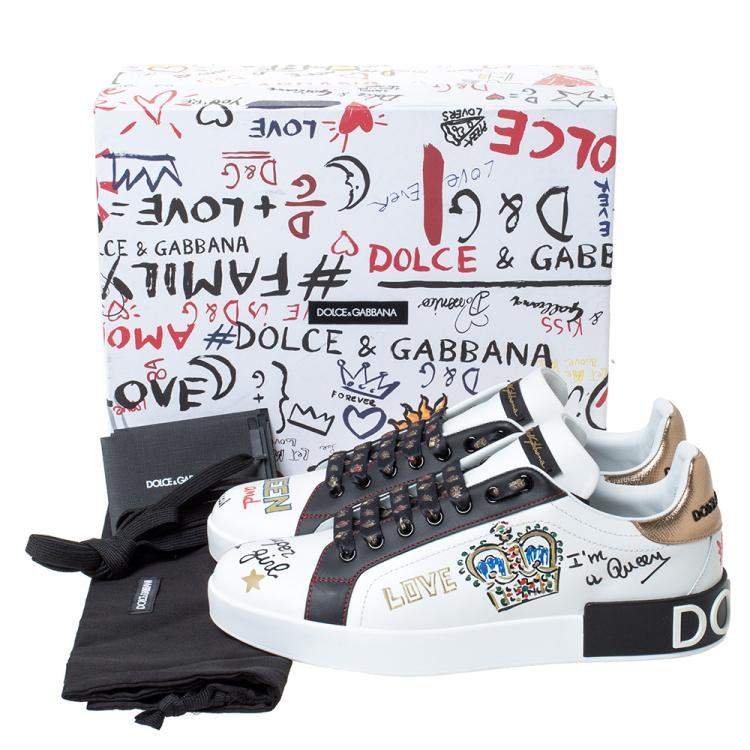 Pre Owned Dolce & Gabbana White Leather Crown Patch Lace Up Sneakers Size 41