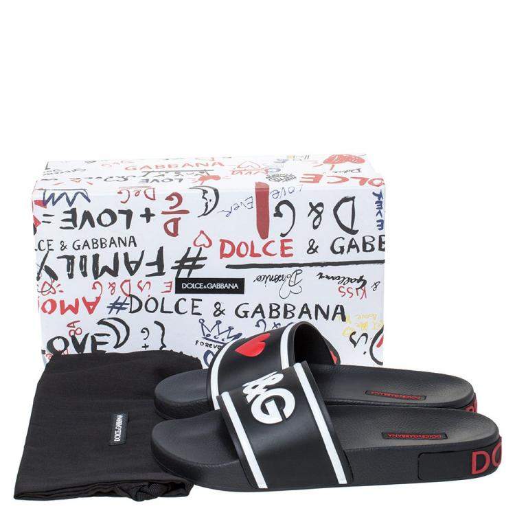 مملوكة مسبقًا Dolce & Gabbana Black Leather and Rubber Slides Size 40
