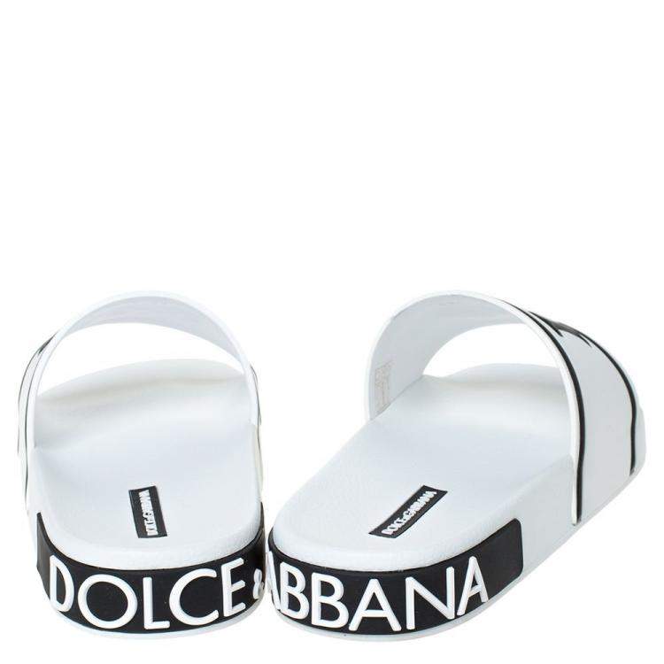 Pre Owned Dolce & Gabbana White Leather and Rubber Slides Size 41