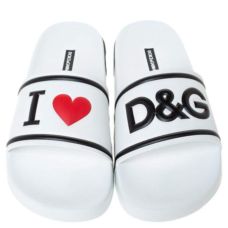 Pre Owned Dolce & Gabbana White Leather and Rubber Slides Size 41