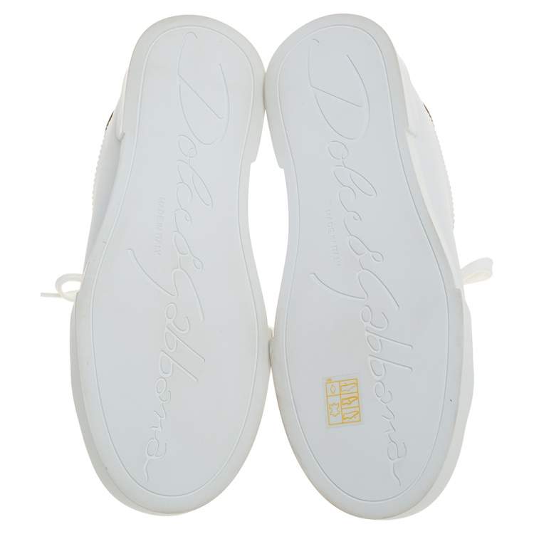 مملوكة مسبقًا  Dolce & Gabbana White/Gold Leather Portofino Pearl Embellished Low Top Sneakers Size 38.5