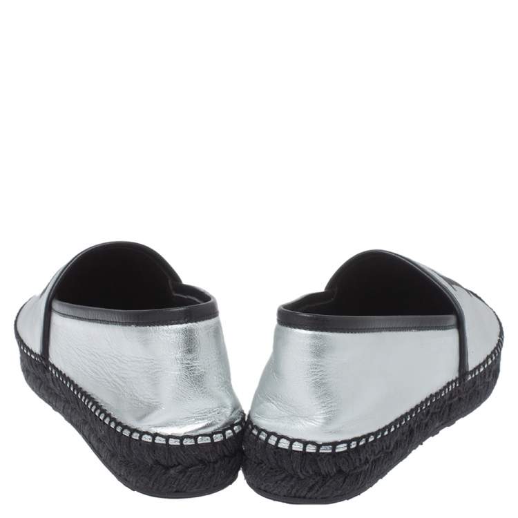 Pre Owned Dolce & Gabbana Silver/Black Leather I Love DG Print Espadrille Flats Size 41