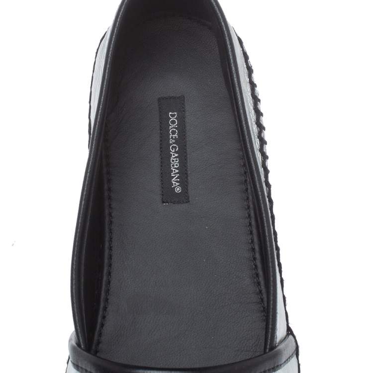 Pre Owned Dolce & Gabbana Silver/Black Leather I Love DG Print Espadrille Flats Size 41