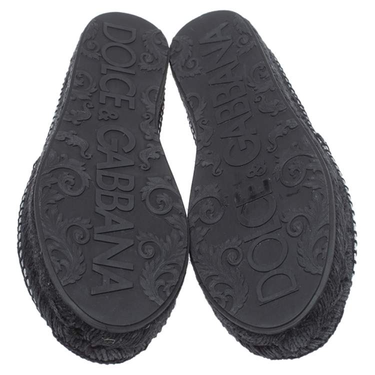 Pre Owned Dolce & Gabbana Silver/Black Leather I Love DG Print Espadrille Flats Size 41