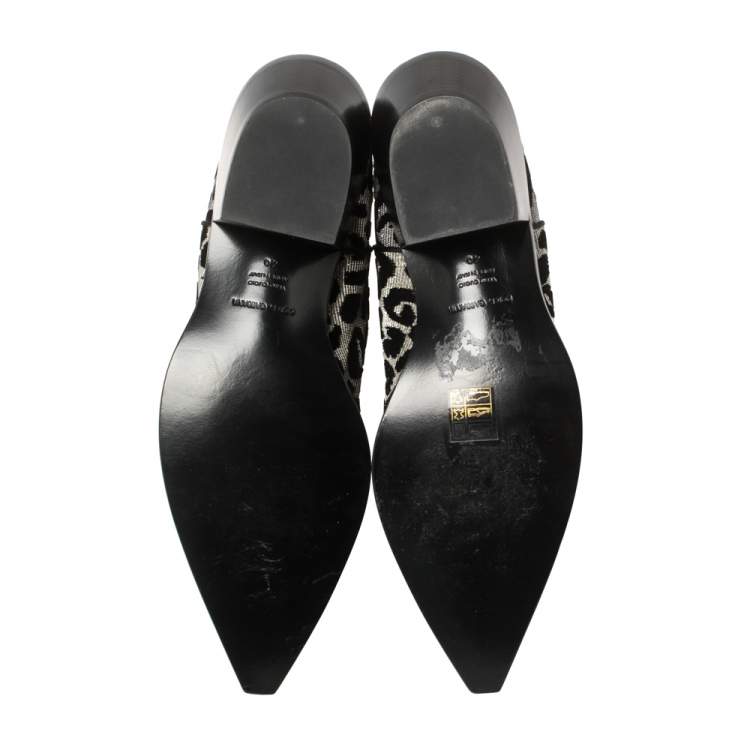 Pre Owned Dolce and Gabbana Black/Grey Shimmering Leopard Laurex Fabric Cowboy Boots Size 40