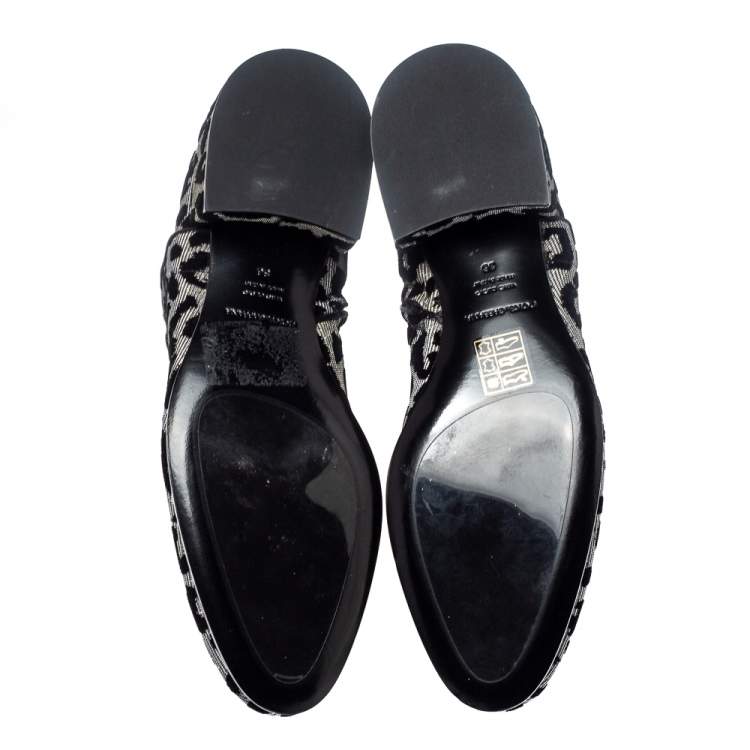 Pre Owned Dolce & Gabbana Black/Silver  Animal Print Lurex and Velvet Ankle Boots Size 36