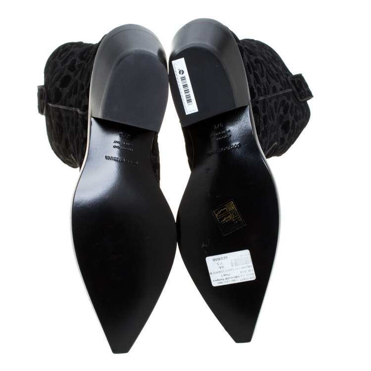 Pre Owned Dolce & Gabbana Black Animal Print Lurex and Velvet Cowboy Boots Size 37.5