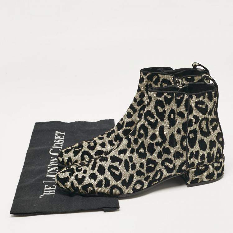 Pre Owned Dolce & Gabbana Black/Silver Animal Print Lurex and Velvet Ankle Boots Size 39