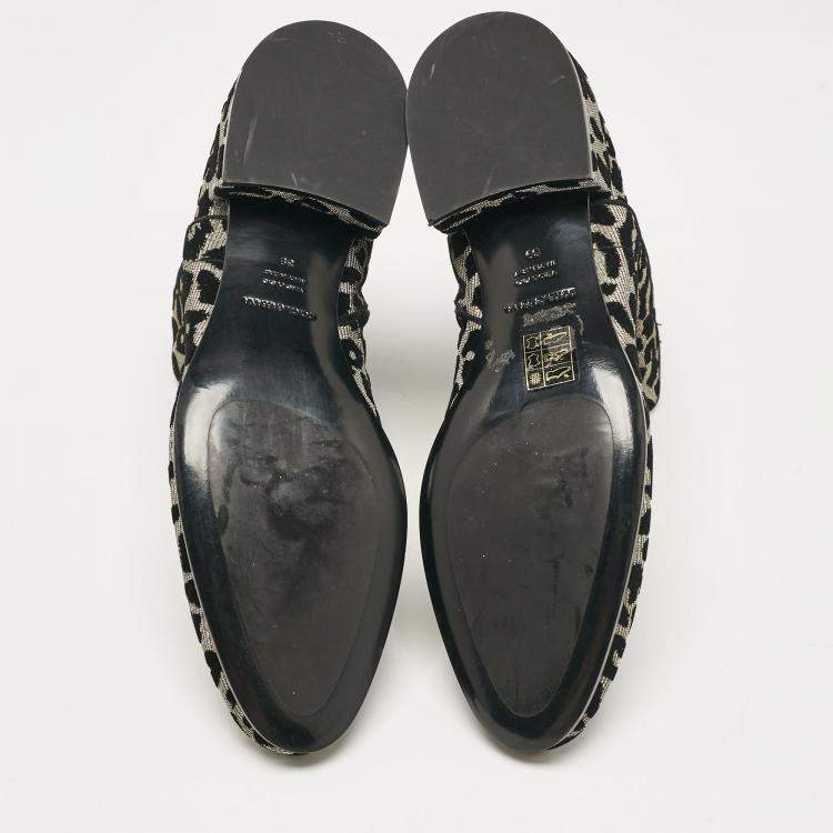 Pre Owned Dolce & Gabbana Black/Silver Animal Print Lurex and Velvet Ankle Boots Size 39