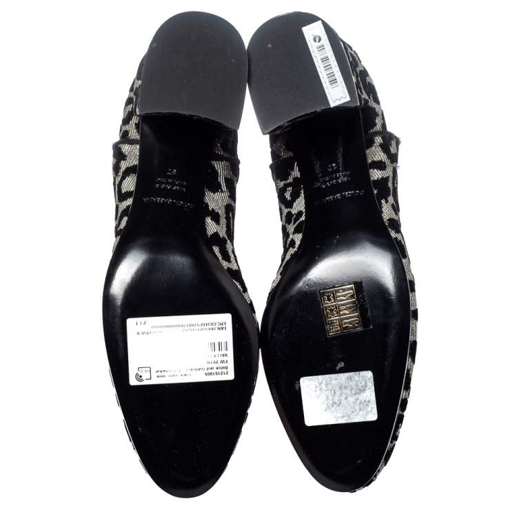 Pre Owned Dolce & Gabbana Black/Silver Animal Print Lurex and Velvet Ankle Boots Size 37