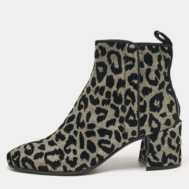 Pre Owned Dolce & Gabbana Black/Silver Animal Print Lurex and Velvet Ankle Boots Size 39