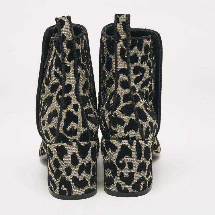 Pre Owned Dolce & Gabbana Black/Silver Animal Print Lurex and Velvet Ankle Boots Size 39
