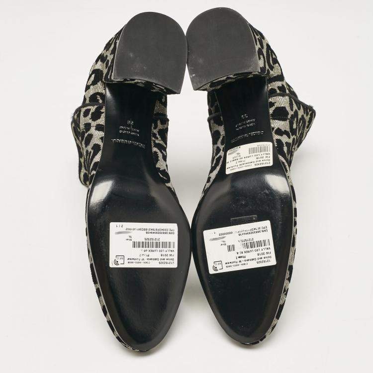 Pre Owned Dolce & Gabbana Black/Silver Animal Print Lurex and Velvet Ankle Boots Size 39