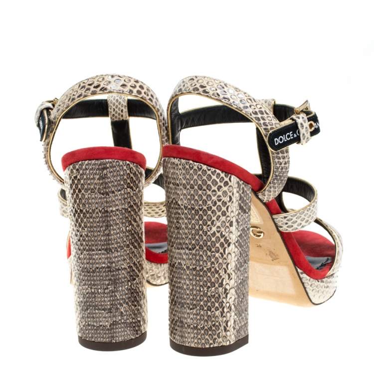 Pre Owned Dolce & Gabbana Beige Snakesking DG Logo Platfom Sandals Size 36